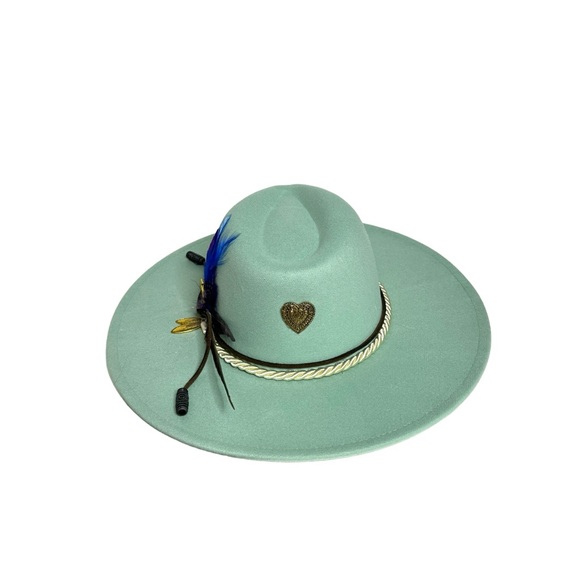 Unisex Customized wide brim teal Fedora hat. - Picture 6 of 14